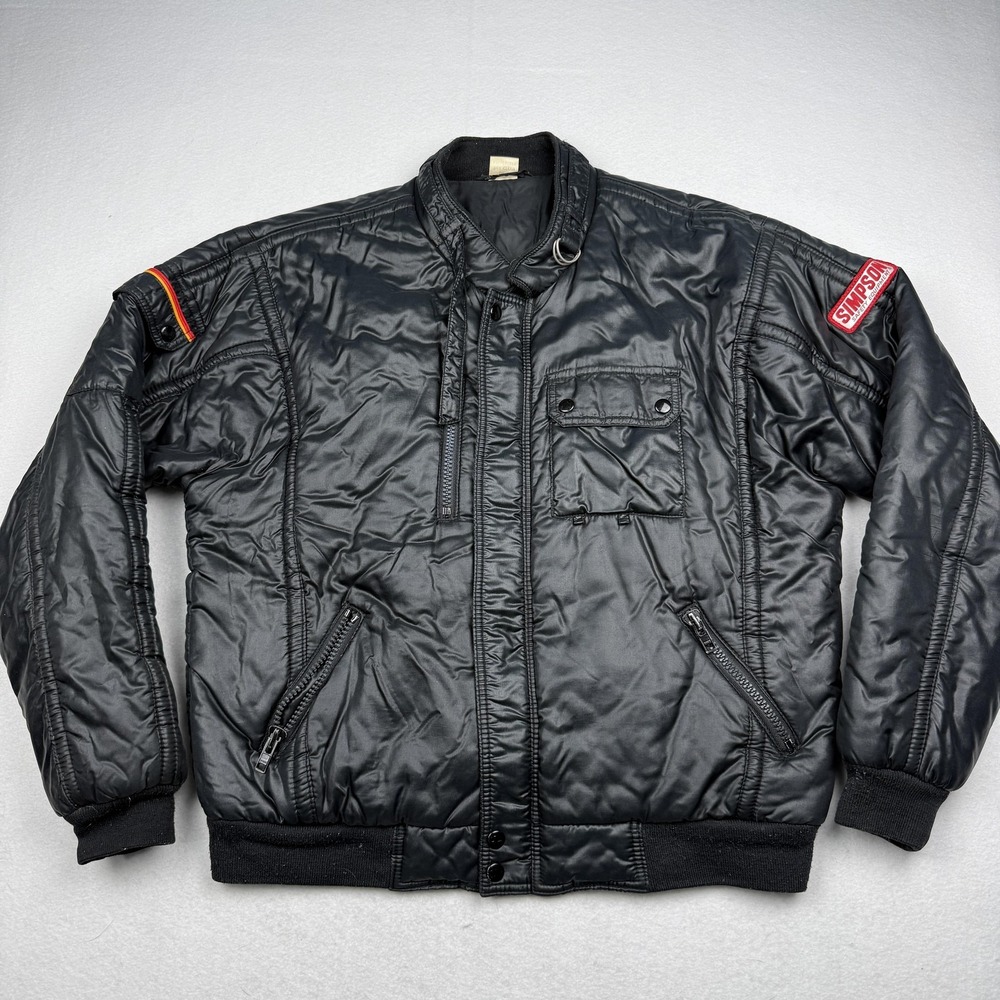 Simpson Racing Jacket Mens Large Black Nylon Bomber Padded Motorcycle Gear